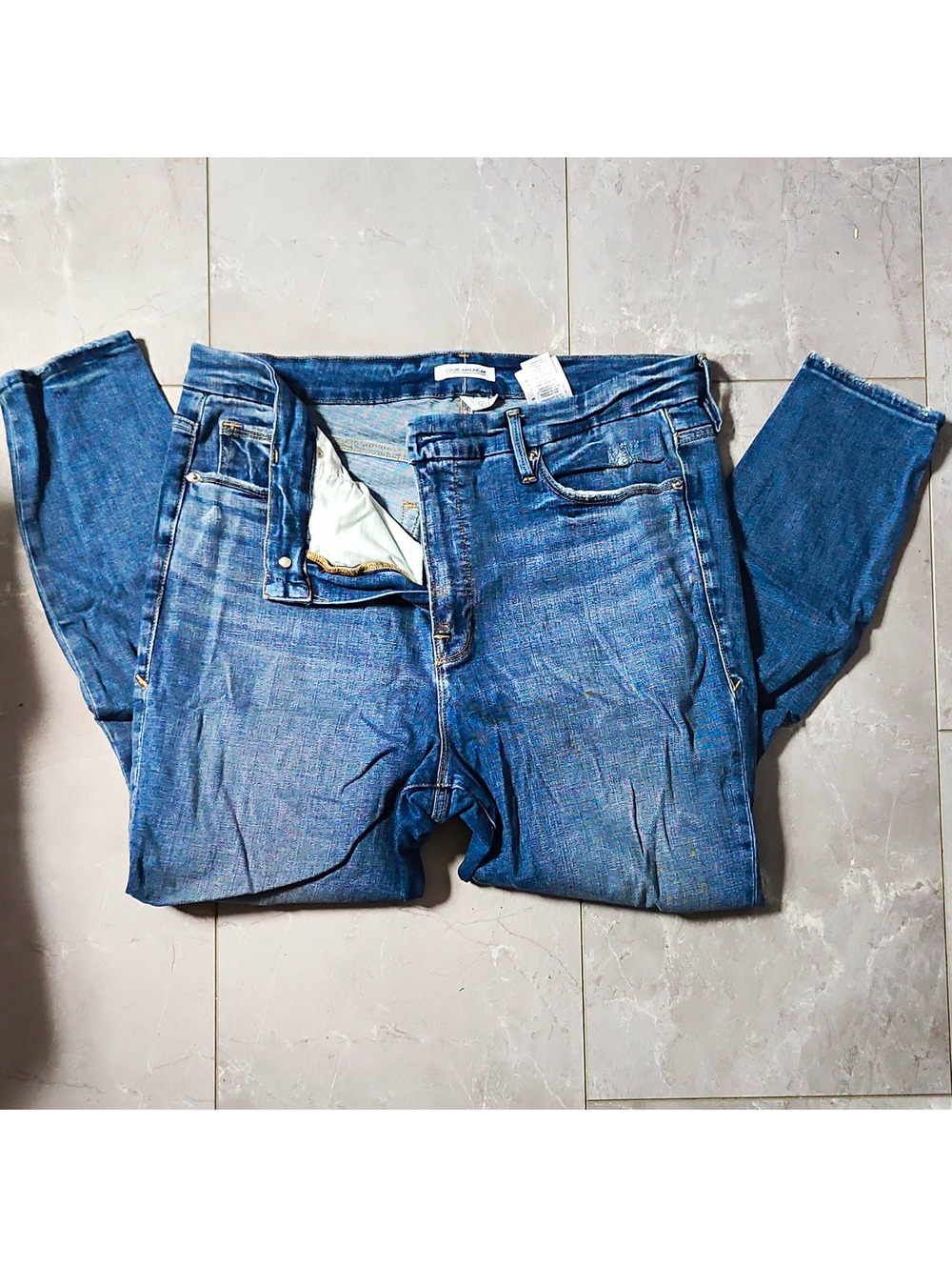 Good American Good Legs Skinny Jeans Womens 16 Blue Stretch Distressed
